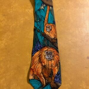 Vintage 1991 Golden Lion Tamarin World Wildlife Foundation Retro Silk Neck Tie